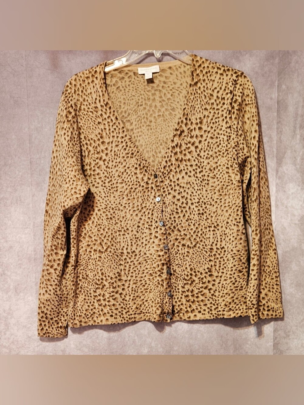 Charter Club Petite Women PL Cardigan Sweater Animal Leopard Print V-Neck Button